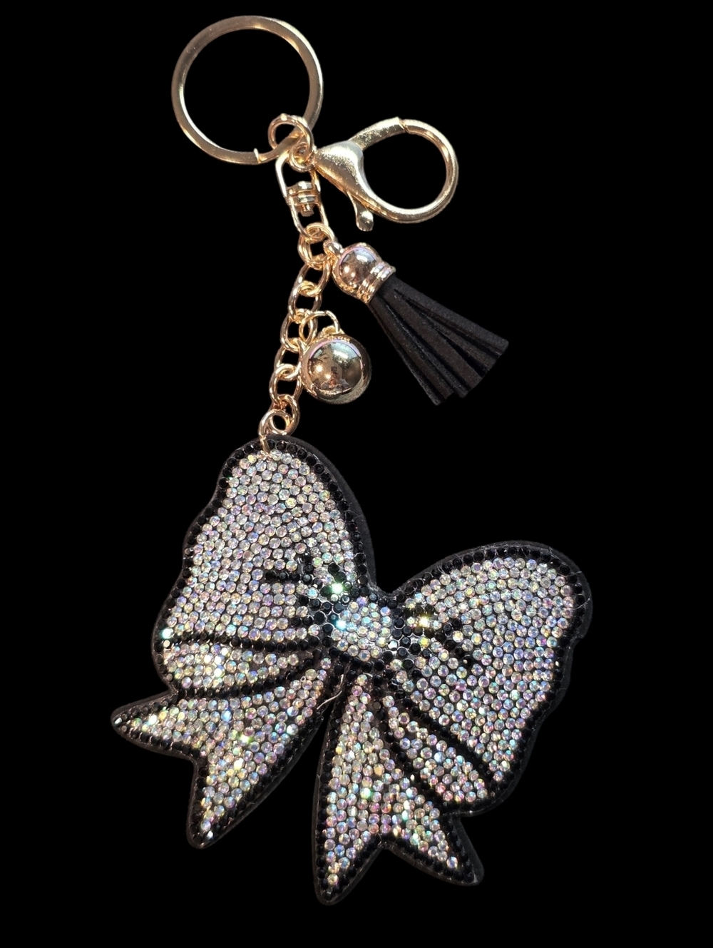 A/B Crystal Bow Bag Charm Keychain with Tassel